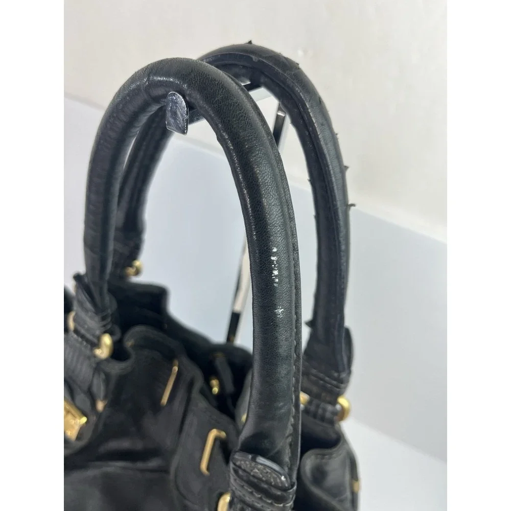 Juicy Couture Vintage Y2K Black Leather Handbag Hobo Purse Gold Hardware Pink